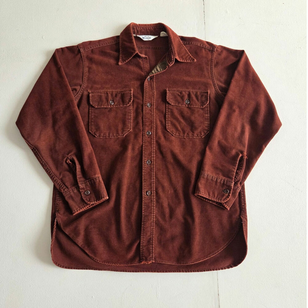 Vintage 80s Woolrich Chamois Cloth Shirt L Rare Reddish Brown Rust button up